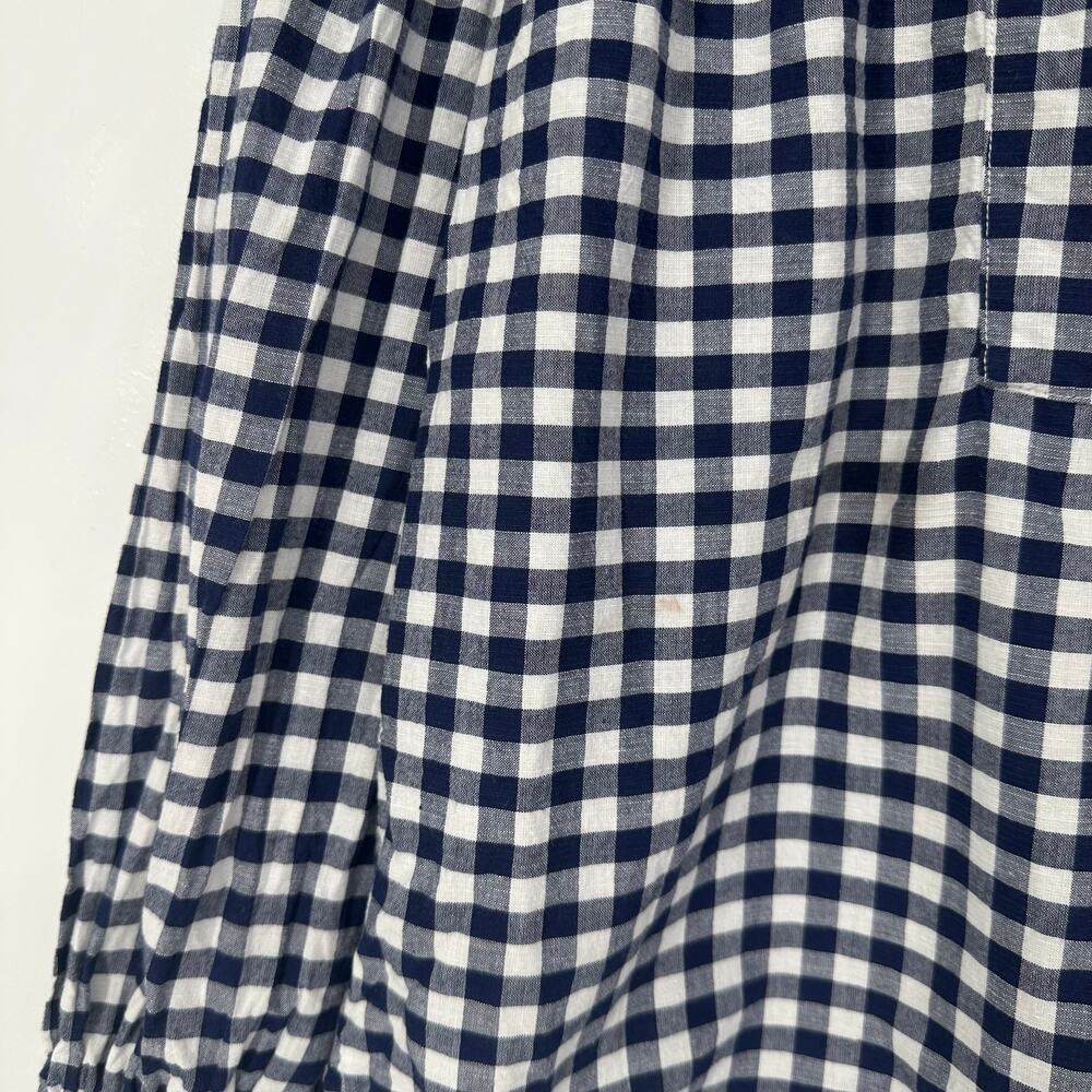 Navy and White Gingham Ruffle-Trim Blouse - Picture 6 of 11